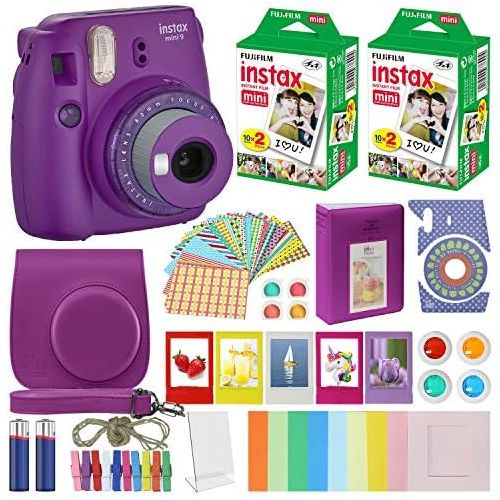 후지필름 Fujifilm Instax Mini 9 - Instant Camera Clear Purple with Clear Accents with Carrying Case + Fuji Instax Film Value Pack (40 Sheets) Accessories Bundle, Color Filters, Photo Album,