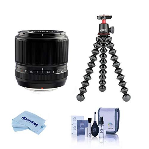 후지필름 Fujifilm XF 60mm f/2.4 R Macro Lens - Bundle with Joby GorillaPod 3K Kit Black, Cleaning Kit, Microfiber Cloth