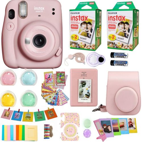 후지필름 Fujifilm Instax Mini 11 Camera + Fuji Instant Instax Film (40 Sheets) & Includes Case + Assorted Frames + Photo Album + 4 Color Filters and More Bundle (Blush Pink)