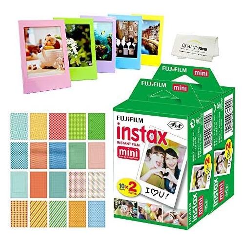 후지필름 Fujifilm Instax Mini Instant Film, 2 Twin Packs (40 Sheets)+ Frames & Stickers