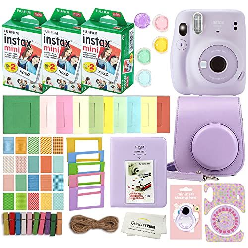 후지필름 Fujifilm Instax Mini 11 Instant Camera with Case, 60 Fuji Films, Decoration Stickers, Frames, Photo Album and More Accessory kit (Lilac Purple)