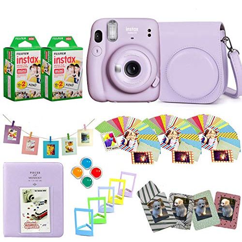 후지필름 Fujifilm Instax Mini 11 Instant Camera + Fuji Instax Film 40 Shots + Protective Case + Magnetic Frames + Album, Frames Design Kit (Lilac Purple)