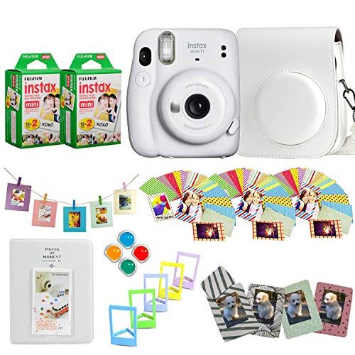 후지필름 Fujifilm Instax Mini 11 Instant Camera + Fuji Instax Film 40 Shots + Protective Case + Magnetic Frames + Album, Frames Design Kit (Ice White)