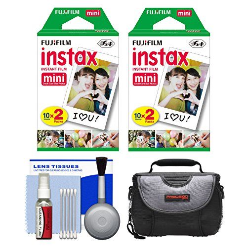 후지필름 Essentials Bundle for Fujifilm Instax Mini 8, Mini 9, Mini 11, Mini 70 & Mini 90 Instant Film Camera with 40 Twin Color Prints + Deluxe Case + Cleaning Kit