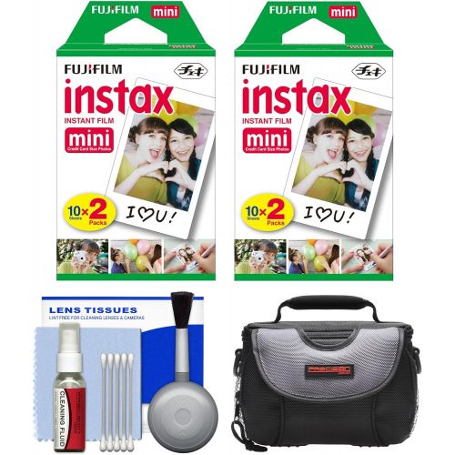 후지필름 Essentials Bundle for Fujifilm Instax Mini 8, Mini 9, Mini 11, Mini 70 & Mini 90 Instant Film Camera with 40 Twin Color Prints + Deluxe Case + Cleaning Kit