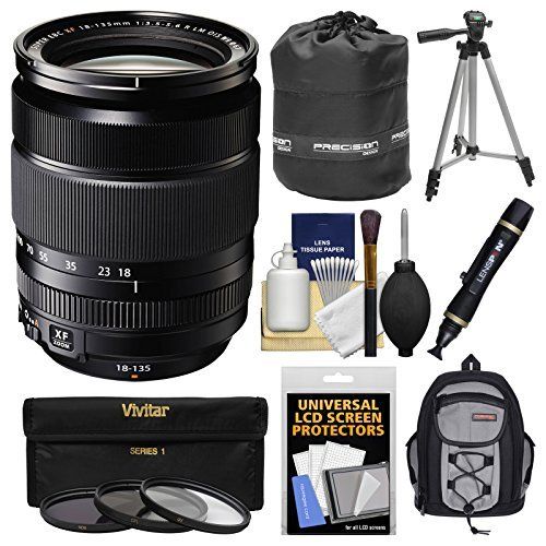 후지필름 Fujifilm 18-135mm f/3.5-5.6 XF R LM OIS WR Zoom Lens with Backpack + Tripod + 3 Filters + Kit for X-A2, X-E2, X-E2s, X-M1, X-T1, X-T10, X-Pro2 Cameras