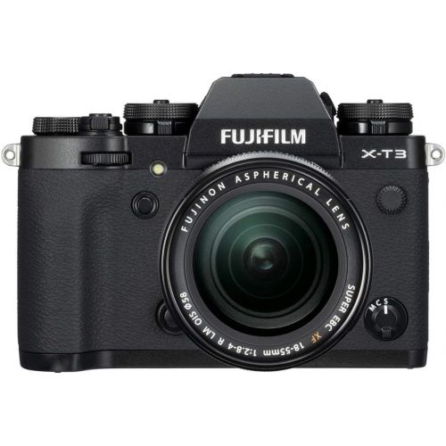 후지필름 Fujifilm X-T3 26.1MP Mirrorless Digital Camera with XF 18-55mm f/2.8-4 R LM OIS Lens, Black - Bundle with 64GB SDHC U3 Card, Camera Case, Spare Battery, Tripod, Remote Shutter, Sof