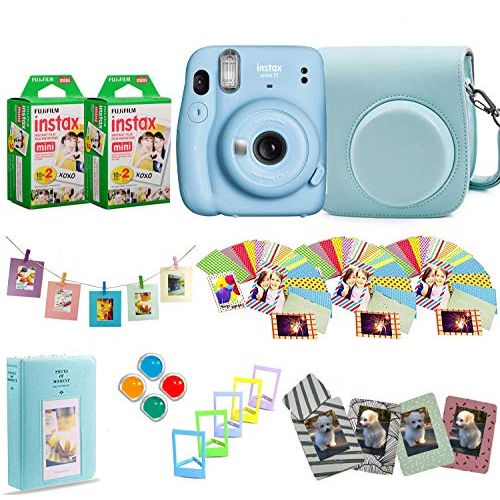 후지필름 Fujifilm Instax Mini 11 Instant Camera + Fuji Instax Film 40 Shots + Protective Case + Magnetic Frames + Album, Frames Design Kit (Sky Blue)