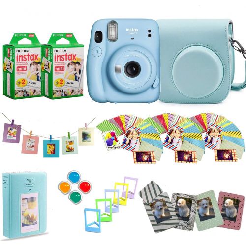 후지필름 Fujifilm Instax Mini 11 Instant Camera + Fuji Instax Film 40 Shots + Protective Case + Magnetic Frames + Album, Frames Design Kit (Sky Blue)