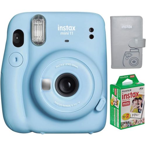 후지필름 Fujifilm 16654762 Instax Mini 11 Instant Film Camera, Sky Blue Bundle with Fujifilm Instax Mini Series 108 Photo Wallet Album and Instax Mini Twin Pack Picture Format Instant Dayli