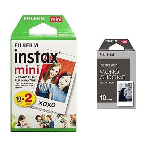 후지필름 Fujifilm INSTAX Mini Instant Film Twin Pack (White) and Instax Mini Monochrome Film - 10 Exposures