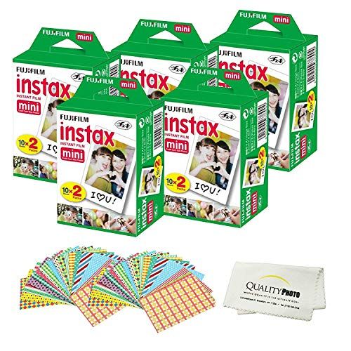 후지필름 Fujifilm Mini Instant Film for Fujifilm Mini 8, 9 11 Cameras Bundled with Custom Frame Stickers and Quality Photo Microfiber Cloth (100 Films)