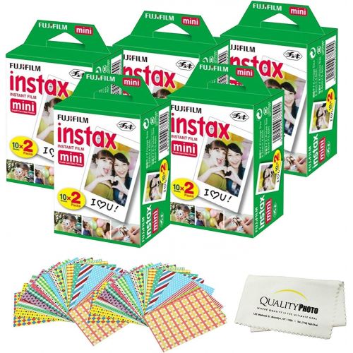 후지필름 Fujifilm Mini Instant Film for Fujifilm Mini 8, 9 11 Cameras Bundled with Custom Frame Stickers and Quality Photo Microfiber Cloth (100 Films)