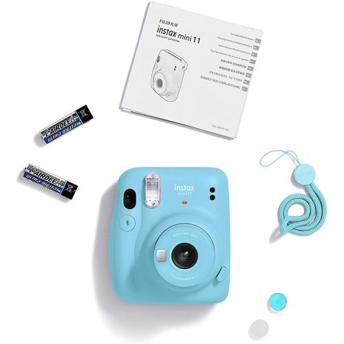 후지필름 Fujifilm Instax Mini 11 Camera with Fuji Instant Film Twin Pack + Sky Blue Case, Album, Stickers, and More (Blue)
