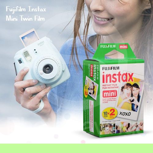 후지필름 FUJIFILM INSTAX Mini Instant Film (X2) (40 Exposures) + FUJIFILM INSTAX Ice Blue 168 Piece Accessory Bundle W/Camera Case, Selfie Lens, Photo Album, Decorative Stickers, Frames & M