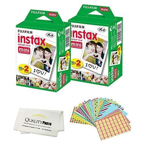 후지필름 Fujifilm Mini Instant Film (White) for Fujifilm Mini 8, 9 Mini 11 Cameras + Frame Stickers and Microfiber Cloth Accessories (40 Films)