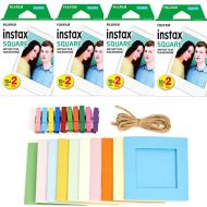 4X Fujifilm Instax Square Instant Film (80 Exposures) + Hanging Photo Frames for Square Film Assorted Colors ? Deluxe Accessory Bundle