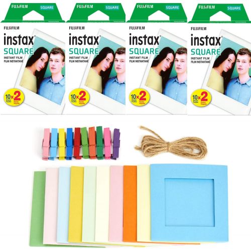 후지필름 4X Fujifilm Instax Square Instant Film (80 Exposures) + Hanging Photo Frames for Square Film Assorted Colors ? Deluxe Accessory Bundle