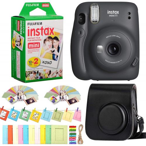 후지필름 Fujifilm Instax Mini 11 Instant Camera + Fuji Instax Film 20 Shots + Protective Case + Frames Design Kit (Charcoal Grey)
