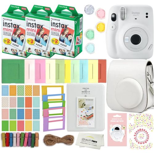 후지필름 Fujifilm Instax Mini 11 Instant Camera with Case, 60 Fuji Films, Decoration Stickers, Frames, Photo Album and More Accessory kit (Ice White)