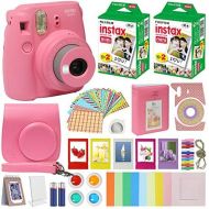 Fujifilm Instax Mini 9 Instant Kids Camera Flamingo Pink with Custom Case + Fuji Instax Film Value Pack (40 Sheets) Accessories Bundle, Color Filters, Photo Album, Assorted Frames,