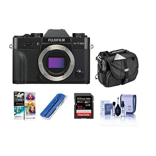 후지필름 Fujifilm X-T30 Mirrorless Digital Camera Body, Black - Bundle with Camera Case, 32GB SDHC U3 Card, Cleaning Kit, Card Reader, PC Software Package