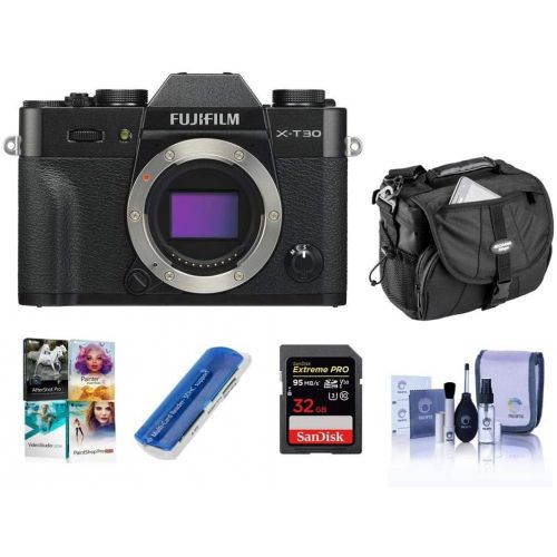 후지필름 Fujifilm X-T30 Mirrorless Digital Camera Body, Black - Bundle with Camera Case, 32GB SDHC U3 Card, Cleaning Kit, Card Reader, PC Software Package