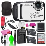 Fujifilm FinePix XP140 Waterproof Digital Camera (White) Accessory Bundle with 64GB SD Card + Small Camera Case + Extra Battery + Battery Charger + Floating Strap + More