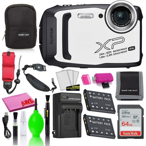 후지필름 Fujifilm FinePix XP140 Waterproof Digital Camera (White) Accessory Bundle with 64GB SD Card + Small Camera Case + Extra Battery + Battery Charger + Floating Strap + More