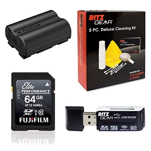 후지필름 Fujifilm NP-W235 2200 mAh Lithium-Ion Rechargeable Battery for X-T4 Mirrorless Digital Camera with Fujifilm High Performance SD Card, Memory Card Reader and 5-Piece Cleaning Kit