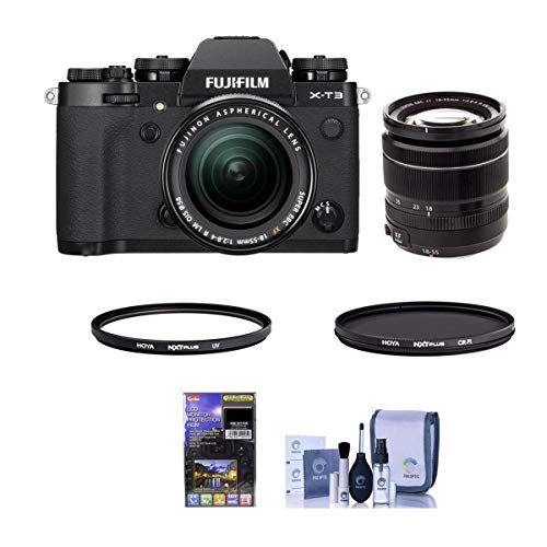 후지필름 Fujifilm X-T3 26.1MP Mirrorless Digital Camera with XF 18-55mm f/2.8-4 R LM OIS Lens, Black - with Hoya 58mm HMC Multi-Coated UV Filter, Hoya 58mm HMC Multi-Coated Circular Polariz