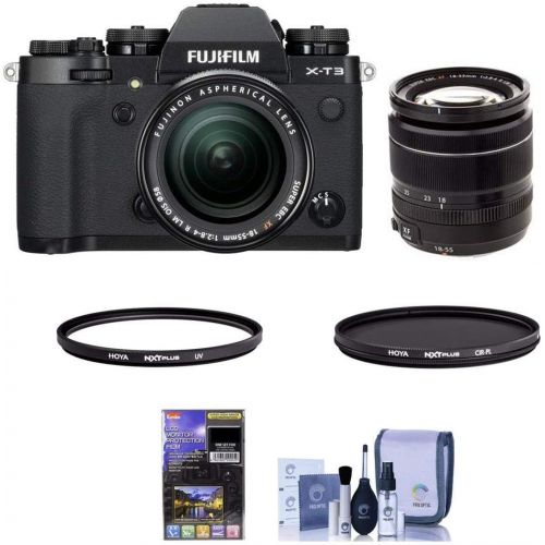 후지필름 Fujifilm X-T3 26.1MP Mirrorless Digital Camera with XF 18-55mm f/2.8-4 R LM OIS Lens, Black - with Hoya 58mm HMC Multi-Coated UV Filter, Hoya 58mm HMC Multi-Coated Circular Polariz