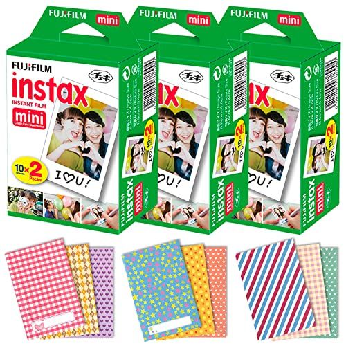 후지필름 FujiFilm Instax Mini Instant Film 3 Pack (3 x 20) 60 Photo Sheets + 120 Assorted Colorful Mini Photo Stickers - for FujiFilm Instax Mini 11, 9 and 8 Camera, Fuji SP-1, SP-2, Polaro