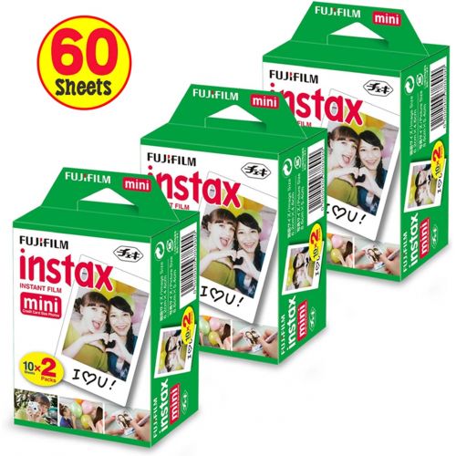 후지필름 FujiFilm Instax Mini Instant Film 3 Pack (3 x 20) 60 Photo Sheets + 120 Assorted Colorful Mini Photo Stickers - for FujiFilm Instax Mini 11, 9 and 8 Camera, Fuji SP-1, SP-2, Polaro