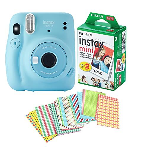 후지필름 Fujifilm Instax Mini 11 Camera with 20 Fuji Instant Films and Quality Photo Stickers (Sky Blue)