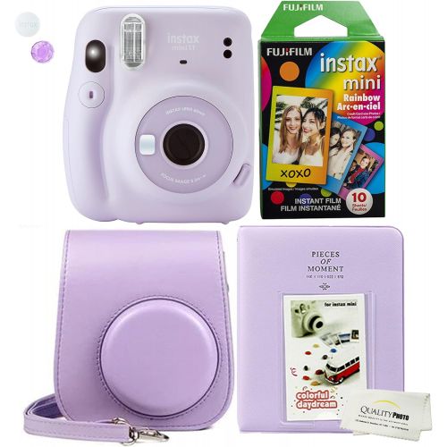 후지필름 Fujifilm Instax Mini 11 Lilac Purple Instant Camera Plus Case, Photo Album and Fujifilm Character 10 Films (Rainbow)