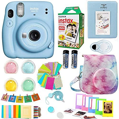 후지필름 Fujifilm Instax Mini 11 Camera with Fuji Instant Film Twin Pack + Colorful Case, Album, Stickers, and More (Sky Blue)