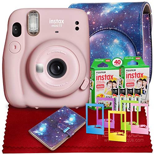 후지필름 Fujifilm INSTAX Mini 11 Instant Film Camera (Blush Pink) with Accessory Case, Instax Mini Twin Film (20 Exposures), and Accessories Bundle