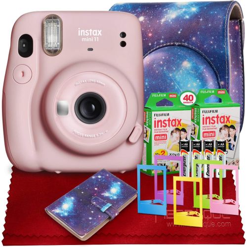 후지필름 Fujifilm INSTAX Mini 11 Instant Film Camera (Blush Pink) with Accessory Case, Instax Mini Twin Film (20 Exposures), and Accessories Bundle