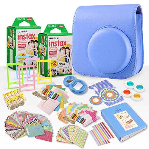 후지필름 FUJIFILM INSTAX Mini Instant Film (X2) (40 Exposures) + FUJIFILM INSTAX Cobalt Blue 168 Piece Accessory Bundle W/Camera Case, Selfie Lens, Photo Album, Decorative Stickers, Frames