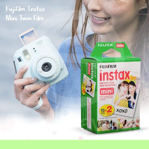 후지필름 FUJIFILM INSTAX Mini Instant Film (X2) (40 Exposures) + FUJIFILM INSTAX Cobalt Blue 168 Piece Accessory Bundle W/Camera Case, Selfie Lens, Photo Album, Decorative Stickers, Frames