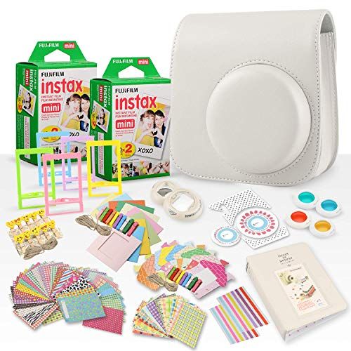 후지필름 FUJIFILM INSTAX Mini Instant Film (X2) (40 Exposures) + FUJIFILM INSTAX Smokey White 168 Piece Accessory Bundle W/Camera Case, Selfie Lens, Photo Album, Decorative Stickers, Frames