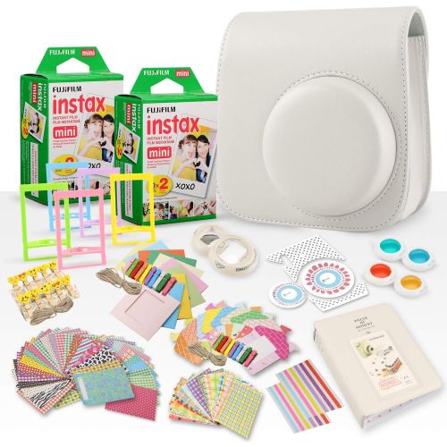 후지필름 FUJIFILM INSTAX Mini Instant Film (X2) (40 Exposures) + FUJIFILM INSTAX Smokey White 168 Piece Accessory Bundle W/Camera Case, Selfie Lens, Photo Album, Decorative Stickers, Frames