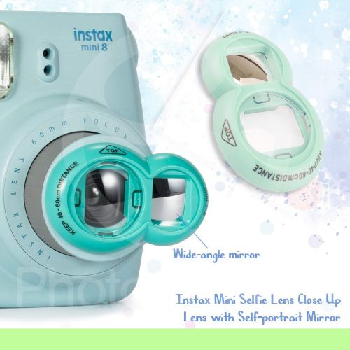 후지필름 FUJIFILM INSTAX Mini Instant Film (X5) (100 Exposures) + FUJIFILM INSTAX Ice Blue 168 Piece Accessory Bundle W/Camera Case, Selfie Lens, Photo Album, Decorative Stickers, Frames &