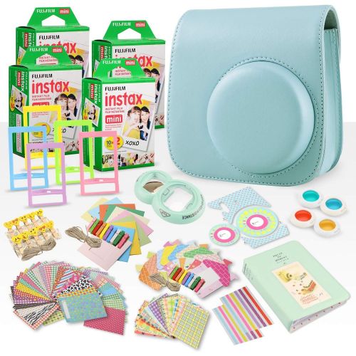 후지필름 FUJIFILM INSTAX Mini Instant Film (X5) (100 Exposures) + FUJIFILM INSTAX Ice Blue 168 Piece Accessory Bundle W/Camera Case, Selfie Lens, Photo Album, Decorative Stickers, Frames &