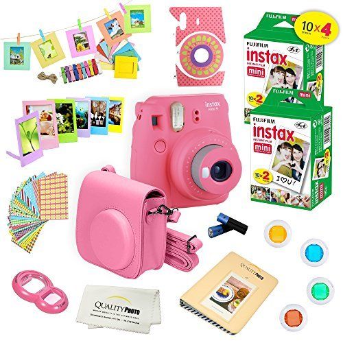 후지필름 Fujifilm Instax Mini 9 Camera + Fuji INSTAX Instant Film (40 Sheets) + 14 PC Instax Accessories kit Bundle, Includes; Instax Case + Album + Frames & Stickers + Lens Filters + More