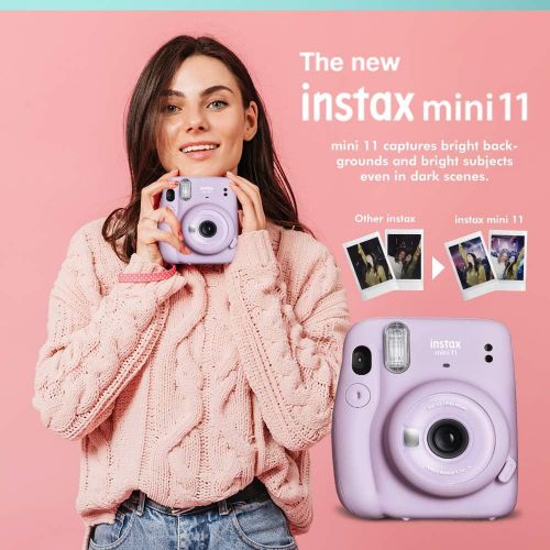 후지필름 FUJIFILM INSTAX Mini 11 Instant Film Camera (Lilac Purple) + Fujifilm Instax Mini Twin Film (20 Exposures), Camera Carrying Case, Xpix Camera Strap & Funky Film Frames