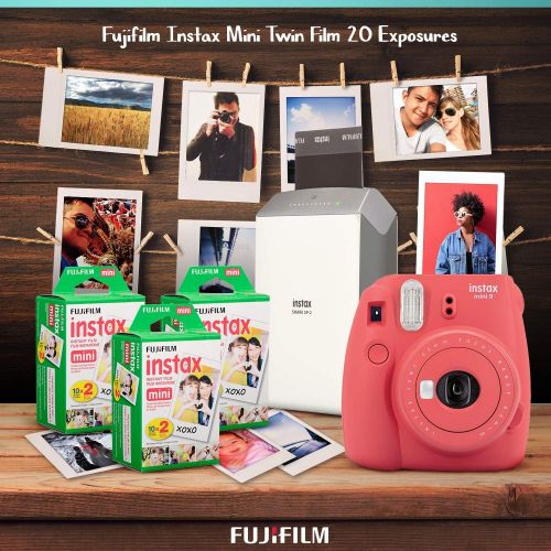 후지필름 FUJIFILM INSTAX Mini 11 Instant Film Camera (Lilac Purple) + Fujifilm Instax Mini Twin Film (20 Exposures), Camera Carrying Case, Xpix Camera Strap & Funky Film Frames