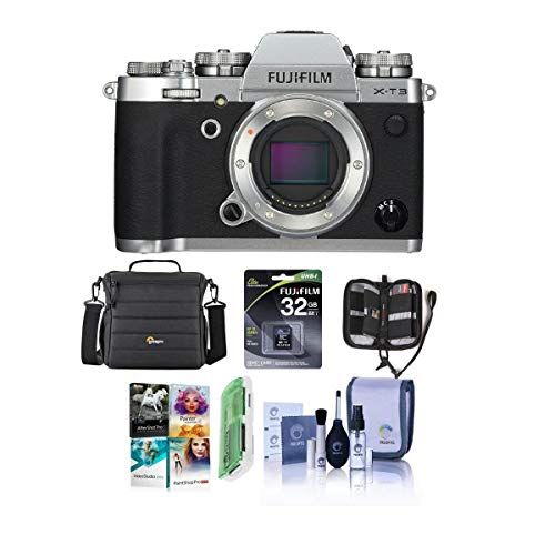 후지필름 Fujifilm X-T3 Mirrorless Camera Body, Silver - Bundle with 32GB SDHC U3 Card, Camera Case, Cleaning Kit, Memory Wallet, Card Reader, Pc Software Package