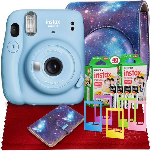 후지필름 PS FUJIFILM INSTAX Mini 11 Instant Film Camera (Sky Blue) with Fujifilm Instax Mini Twin Film (40 Exposures), Accessory Case, and Accessories Bundle